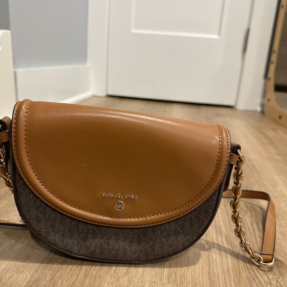 Michael Kors Tan and Brown Crossbody Bag